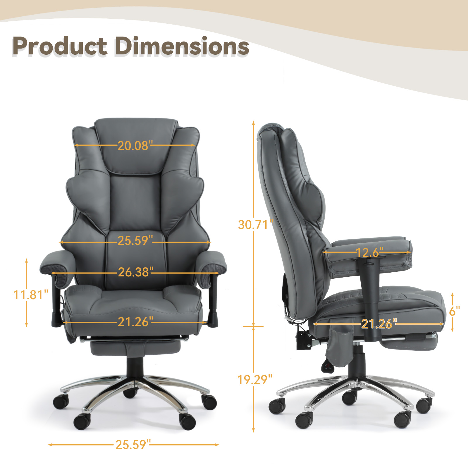 Executive Office Chair With Footrest-6 Point Massage & heated , High Back PU Leather & ergonomic Lumbar Support