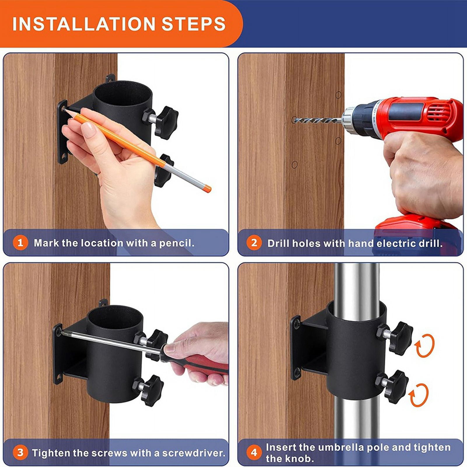 Umbrella Stand Umbrella Clamp Mount Bracket for Deck Railing, 2Pcs