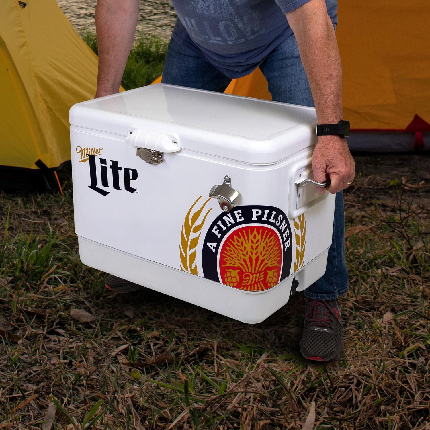 Miller Lite Glacière de 54 Qt avec ouvre-bouteille intégré, glacière de camping portable antirouille pour la plage et les aventures en plein air