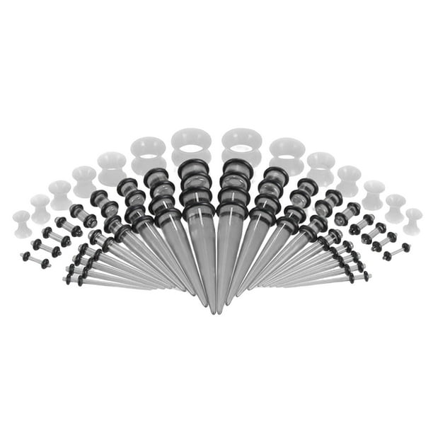Kit de 50 tapones cónicos de silicona para túneles (1,6 mm-10 mm, 14 g-00 g) Transparente Luminoso