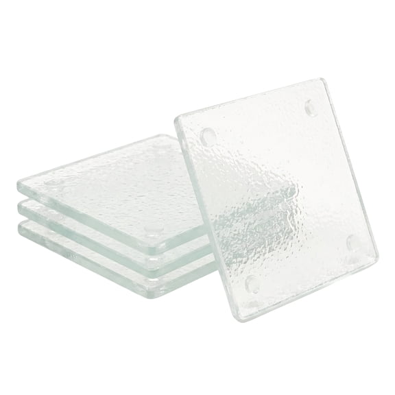Creative Home 4-Piece Tempered Glass Textured Clear Coaster