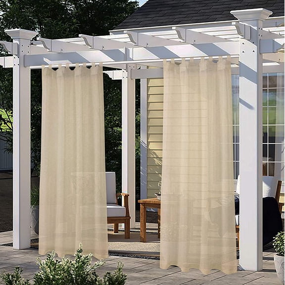 Burlap Linen Look Outdoor Curtain for Patio - 2 Panels Waterproof Tab Top Sheer Curtains for Pergola, Porch, Cabana and Gazebo Indoor/Outdoor Voile Sheer Drapes, 52 x 84 Inch, Linen