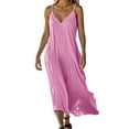 thumbnail image 1 of VEKDONE Robe d'Été Sans Manches en Coton et Lin Uni à Col en V pour Femme Jupe Rose TTG, 1 of 6