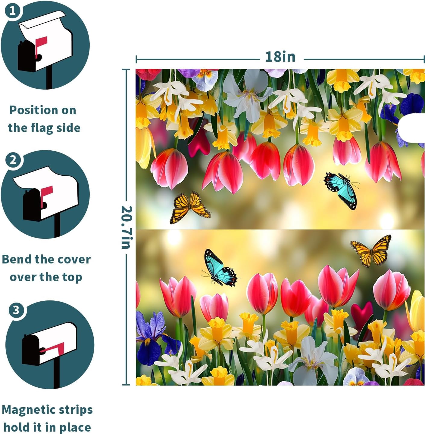 Spring Flowers Mailbox Covers Magnetic Large Size 25.5''''x21'''' Floral Butterfly Letter Box Wrap Spring Summer Seasonal Waterproof Post Letter Box Wrap Decor for Home Outdoor Garden Yard