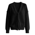thumbnail image 4 of LEKODE Women Casual Daily Outerwear V Neck Long Sleeve Button Down Soft Cotton Relaxed Fit Knit Cardigan Black M, 4 of 4