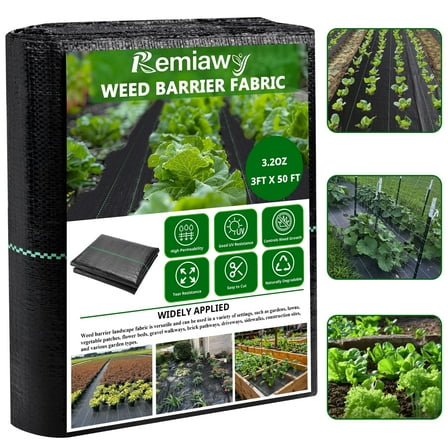 Remiawy 3ft x 50ft Weed Barrier Landscape Fabric,  3.2 Oz Heavy Duty Woven Weed Blocker Fabric with High Water Permeability and Breathability, Weed Control Garden Cloth for Landscaping