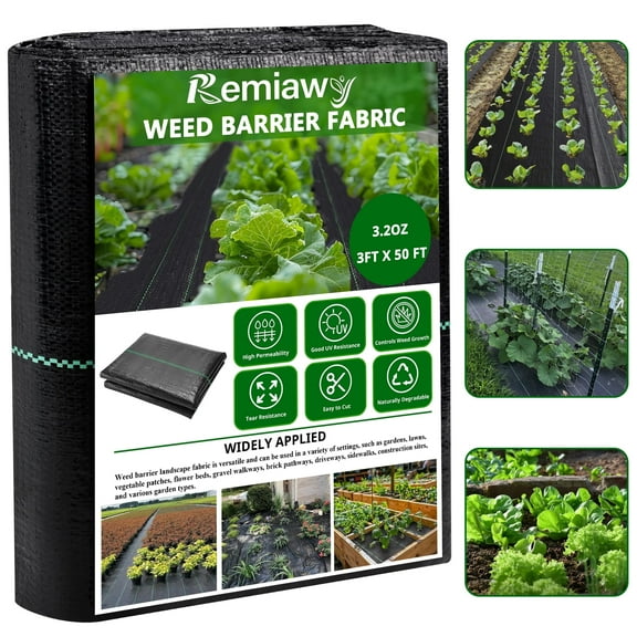 Remiawy 3ft x 50ft Weed Barrier Landscape Fabric,  3.2 Oz Heavy Duty Woven Weed Blocker Fabric with High Water Permeability and Breathability, Weed Control Garden Cloth for Landscaping