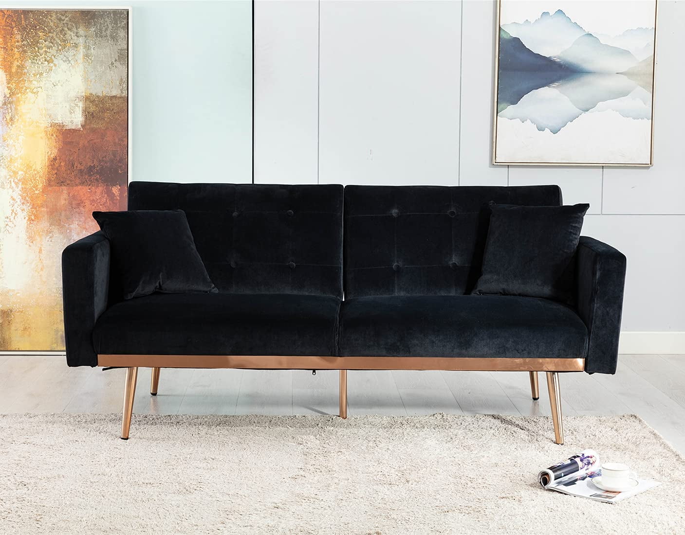 KINFFICT Velvet Futon Sofa Bed with Tufted Split Back, Convertible