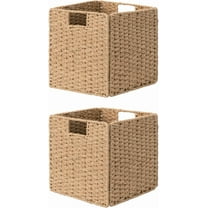 11 inch Wicker Baskets, Handwoven Storage Cubes with Handles, Foldable Paper Rope Basket for Organizing, Natural, 2 Pack