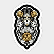 Girl Sugar Skull Painted Face With Day Of The Dead Sugar Skull Woman Sticker Phone Decal Water Bottle Stickers Car Decals, Laptop Sticker