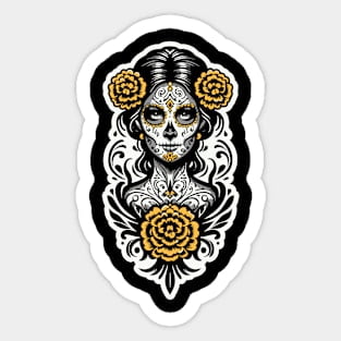 Girl Sugar Skull Painted Face With Day Of The Dead Sugar Skull Woman Sticker Phone Decal Water Bottle Stickers Car Decals, Laptop Sticker
