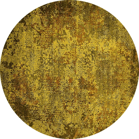 Ahgly Company Machine Washable Indoor Round Oriental Yellow Industrial Area Rugs, 5' Round