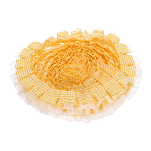 Uxcell 2 Layers Gingham Ruffle Ribbon Trim 5 Yards x 1.38" Chiffon Pleated Ribbons Edge for Sewing DIY Crafts Dress Decor Orange Gingham