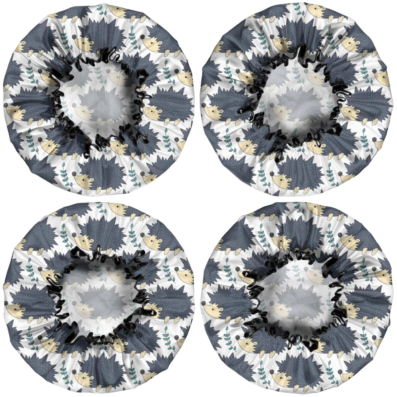 Shower Caps,Black Cute Hedgehog Pattern Waterproof Shower Cap for Women 4 Pieces,Double Reusable Hair Cover for Shower PEVA Elastic Stretch Hem