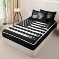 thumbnail image 2 of Manfei Retro Usa Flag Zipper Full Size Comforter Sets with Fitted Sheet and 2 Pillowcases,Classic Patriotic Theme Zipper Bedding Set,Black White,Black Reversible,4pcs, 2 of 8