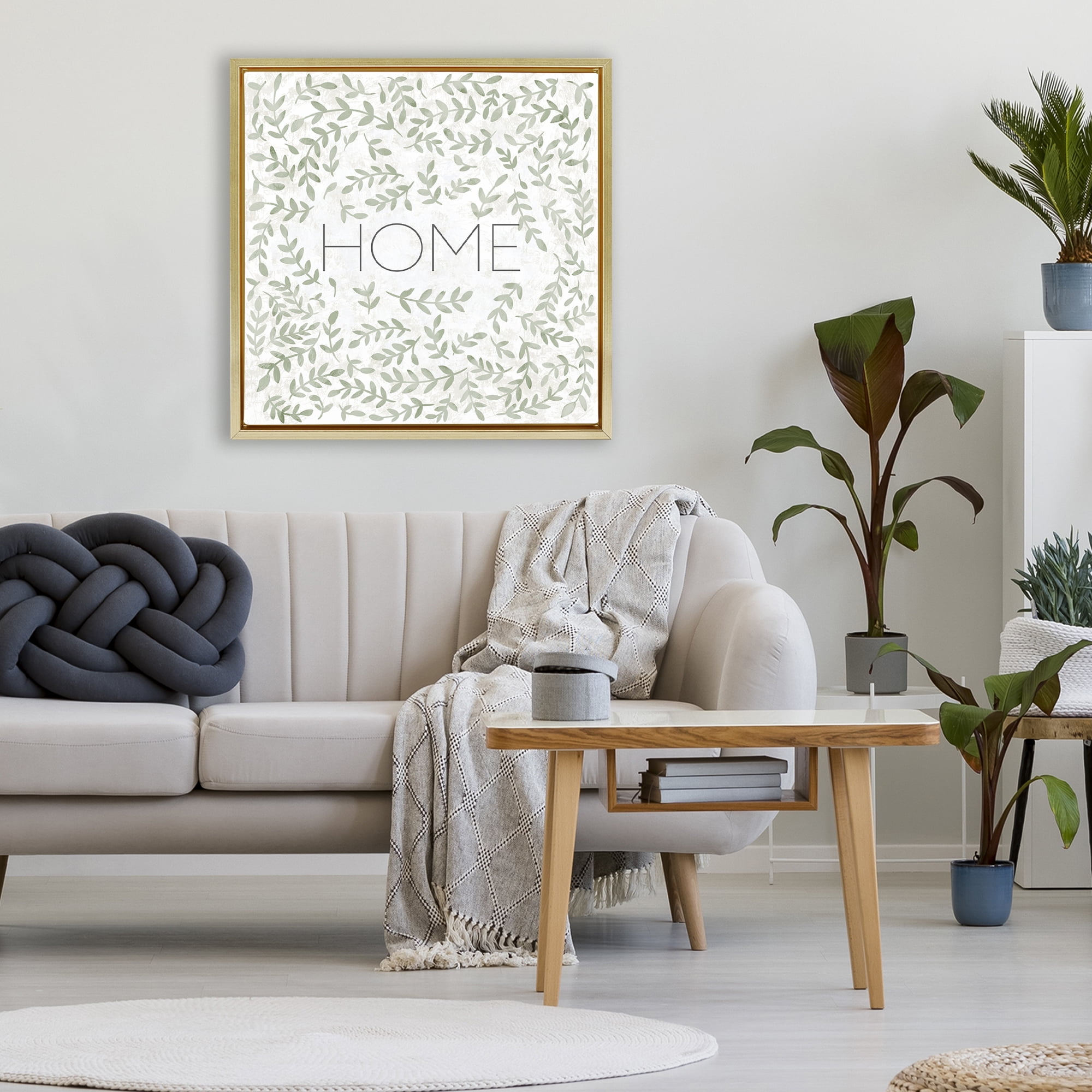 Stupell Industries Curved Ivy Sprigs Greenery Gold Framed Floater Canvas Wall Art, design by SD Graphics Studio