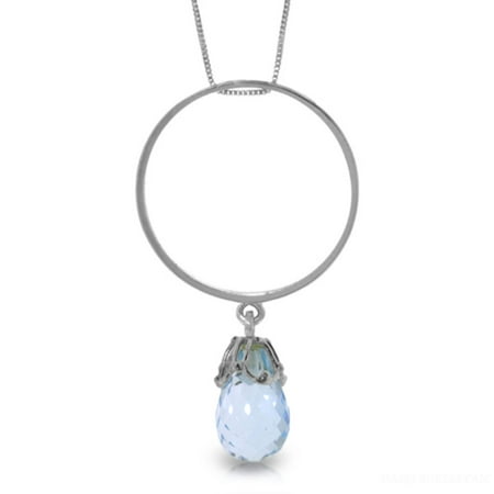 3 Carat 14k Solid White Gold Necklace with Natural Blue Topaz Charm Circle Pendant
