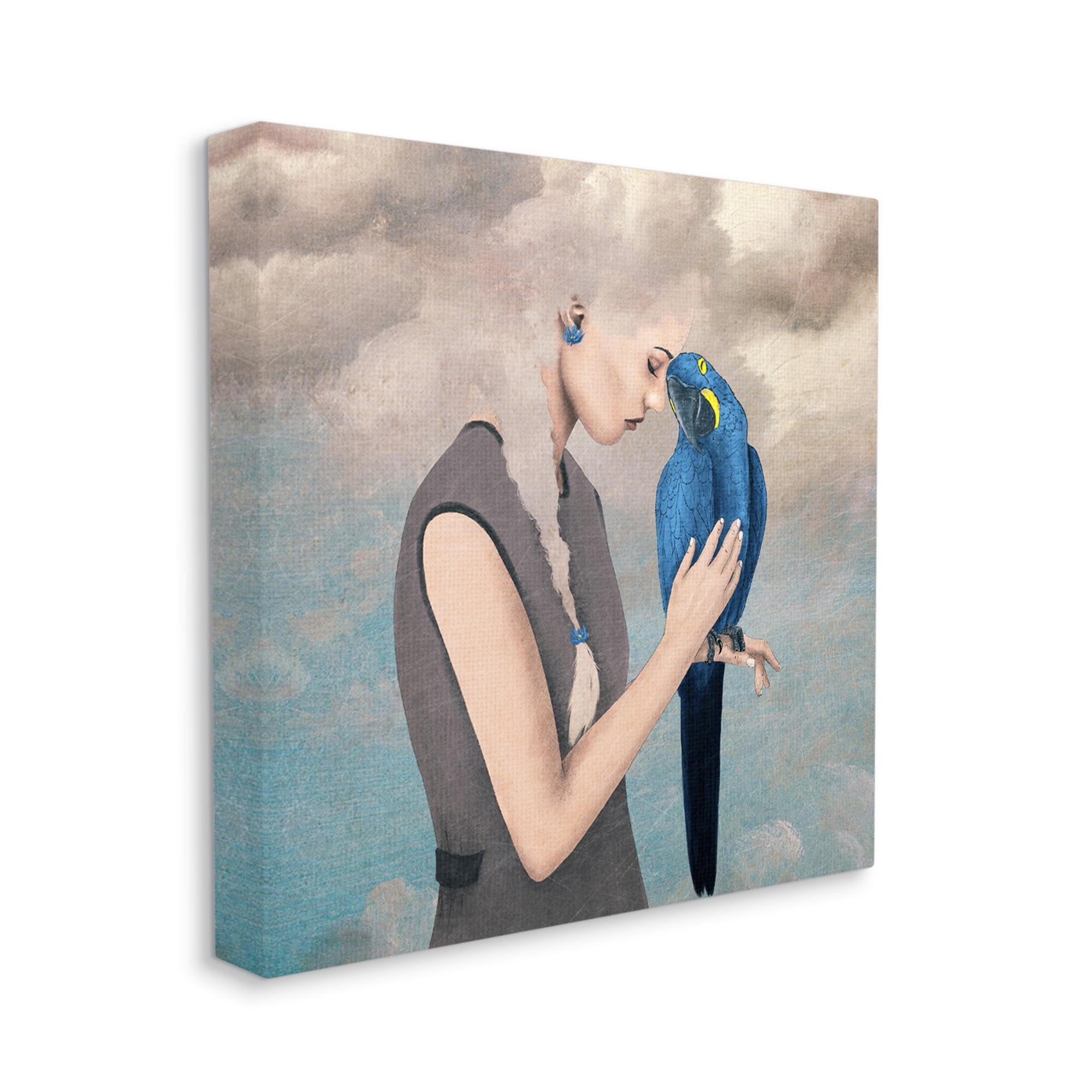 Stupell Industries Dreamy Cloud Hair Woman Vibrant Blue Parrot Canvas Wall Art, 24 x 24, Design by Paula Belle Flores