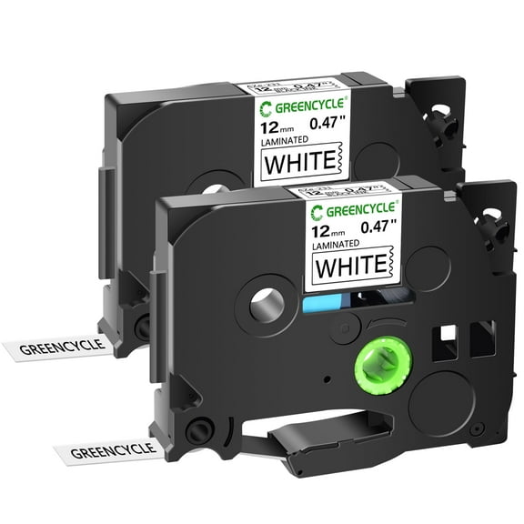 GREENCYCLE 2x Compatible for Brother P-touch TZe-231 TZe231 TZ-231 TZ231 1/2'' 12mm Black on White Laminated Label Maker Tape