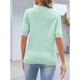 thumbnail image 3 of Camiseta MEROKEETY de verano para mujer, manga corta, cuello en V, punto menta, 3 of 6