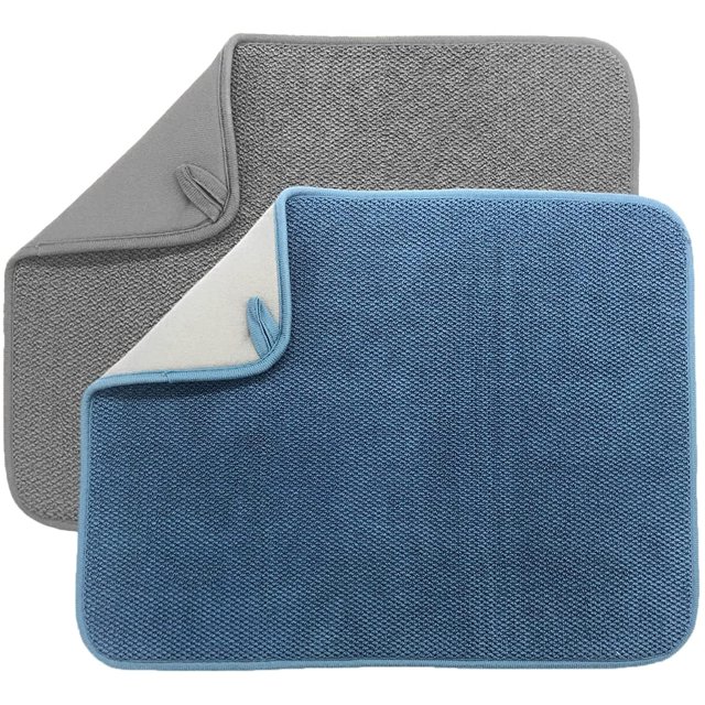Alfombrilla para secar platos Alaeseje Microfibra 50 x 38 cm Paquete de 2 Gris y Azul