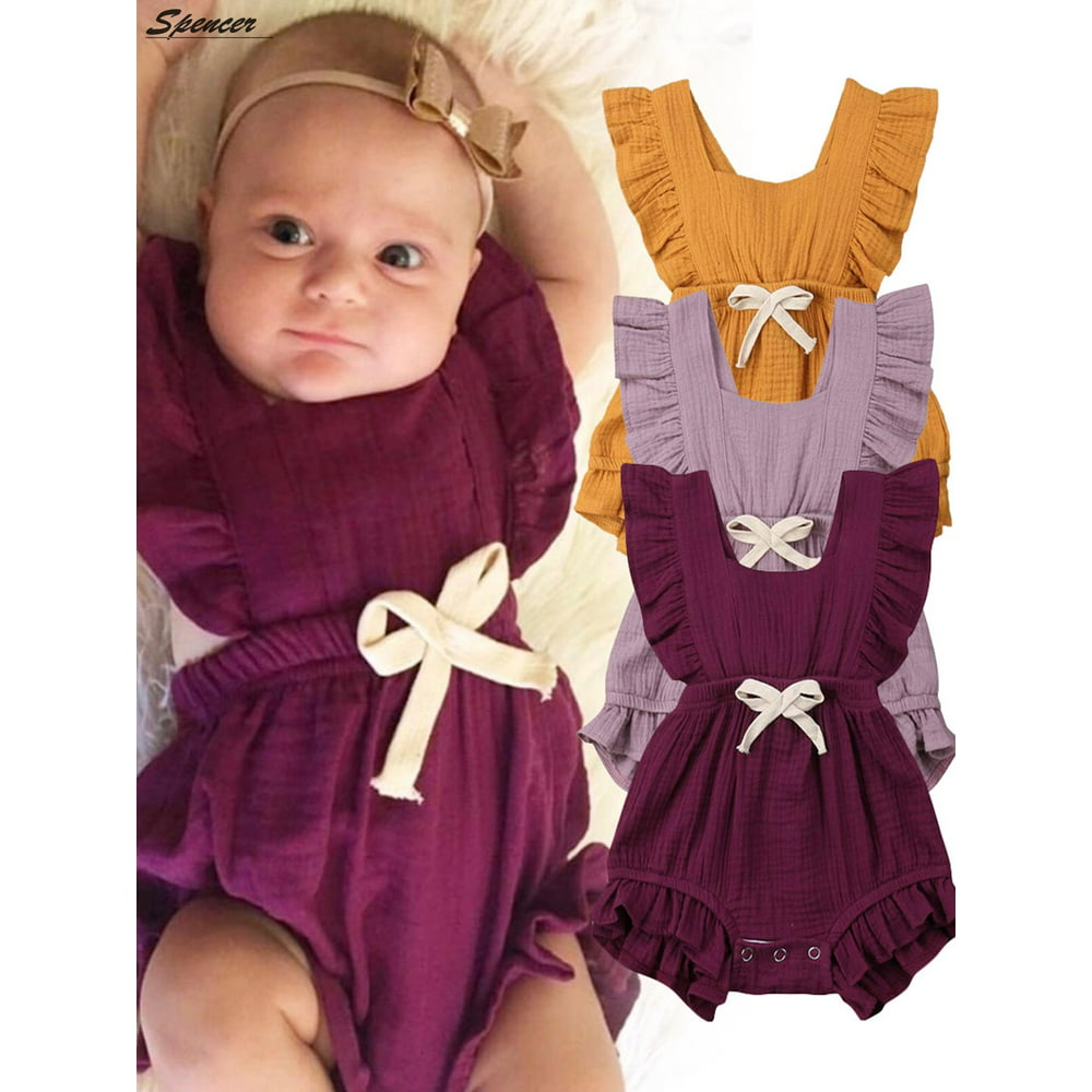 Spencer - Spencer Newborn Baby Girls Ruffled Sleeve Romper Outfits One