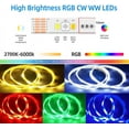 thumbnail image 2 of RGBWW LED Light Strip, 12 feet (about 5.0 meters), dimmable RGB + cool white + warm white color change, 450 LEDs (2700K-6000K), 6-wire 12V RGBCCT full-color atmosphere LED light strip, only the light, 2 of 10