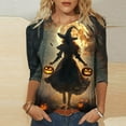 thumbnail image 2 of Brnmxoke Halloween for Women Shirt Fall 3/4 Sleeve Round Neck Shirt Vintage Witch Hocus Focus Graphic Tee Funny Holiday Tops Multicolor,XXXXXL, 2 of 7