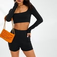 thumbnail image 7 of Biekopu Women Summer Clothes 2Pcs Suit, Solid Color Long Sleeve U-Neck Cropped Tops + High-Waist Slim Shorts, 7 of 7