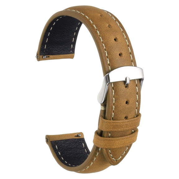Uxcell Leather Watch Strap, 20mm Quick Release Watch Band with Stainless Steel Silver Buckle Soft Leather Watch Band for Men and Ladies, Light Brown