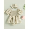 thumbnail image 4 of Coduop Baby Girl Puff Sleeve Bodysuit Rompers,Shirred Infant Sunsuit Playsuit,with Headband, 4 of 8