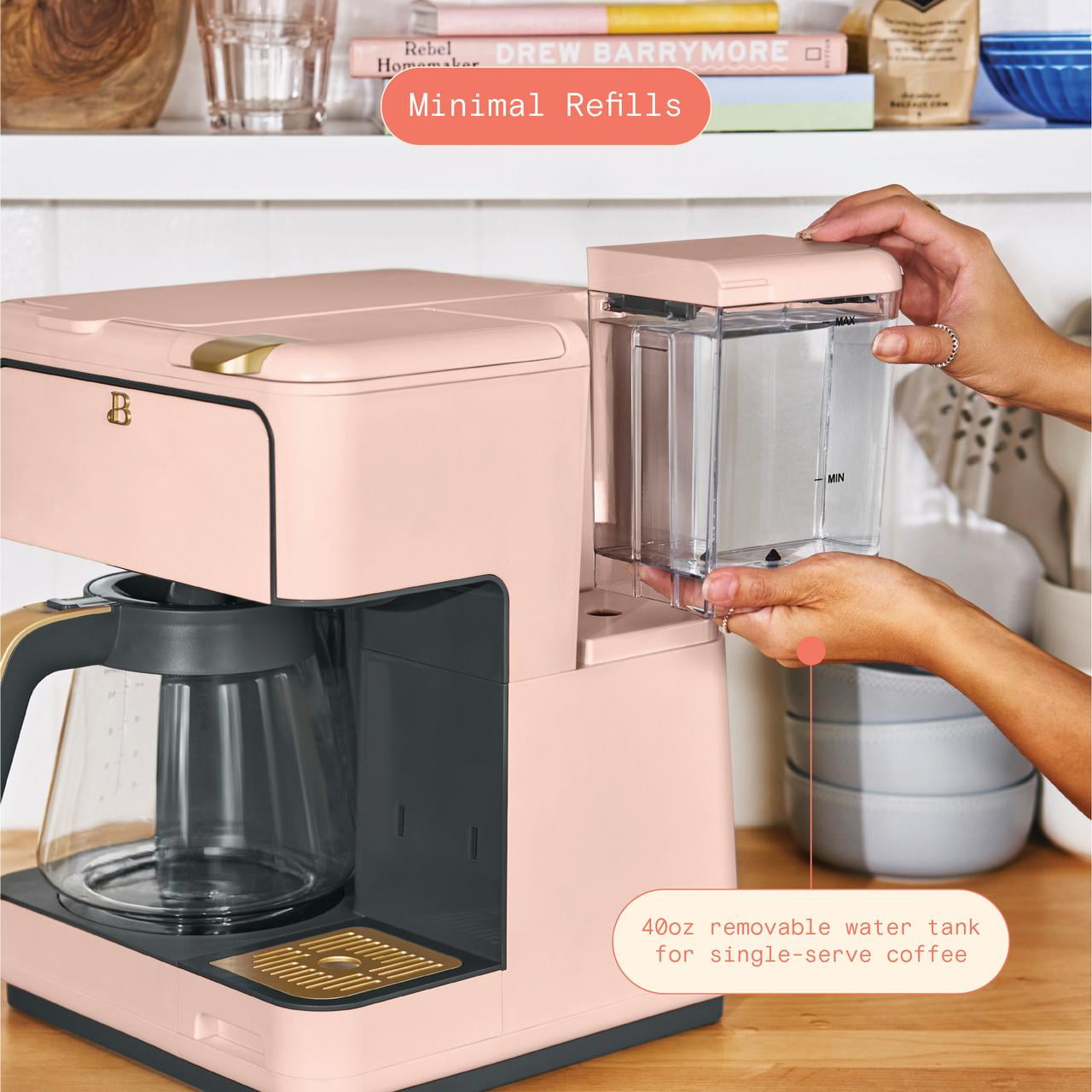 Beautiful Multi-Brew 12-Cup Programmable Drip & Single-Serve Coffee Maker, Rose by Drew Barrymore
