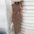 thumbnail image 5 of Bnwani Maxi Dresses for Women,Summer Dresses for Women,Crew Neck,Striped,Drawstring,Casual,Coffee,2XL, 5 of 6