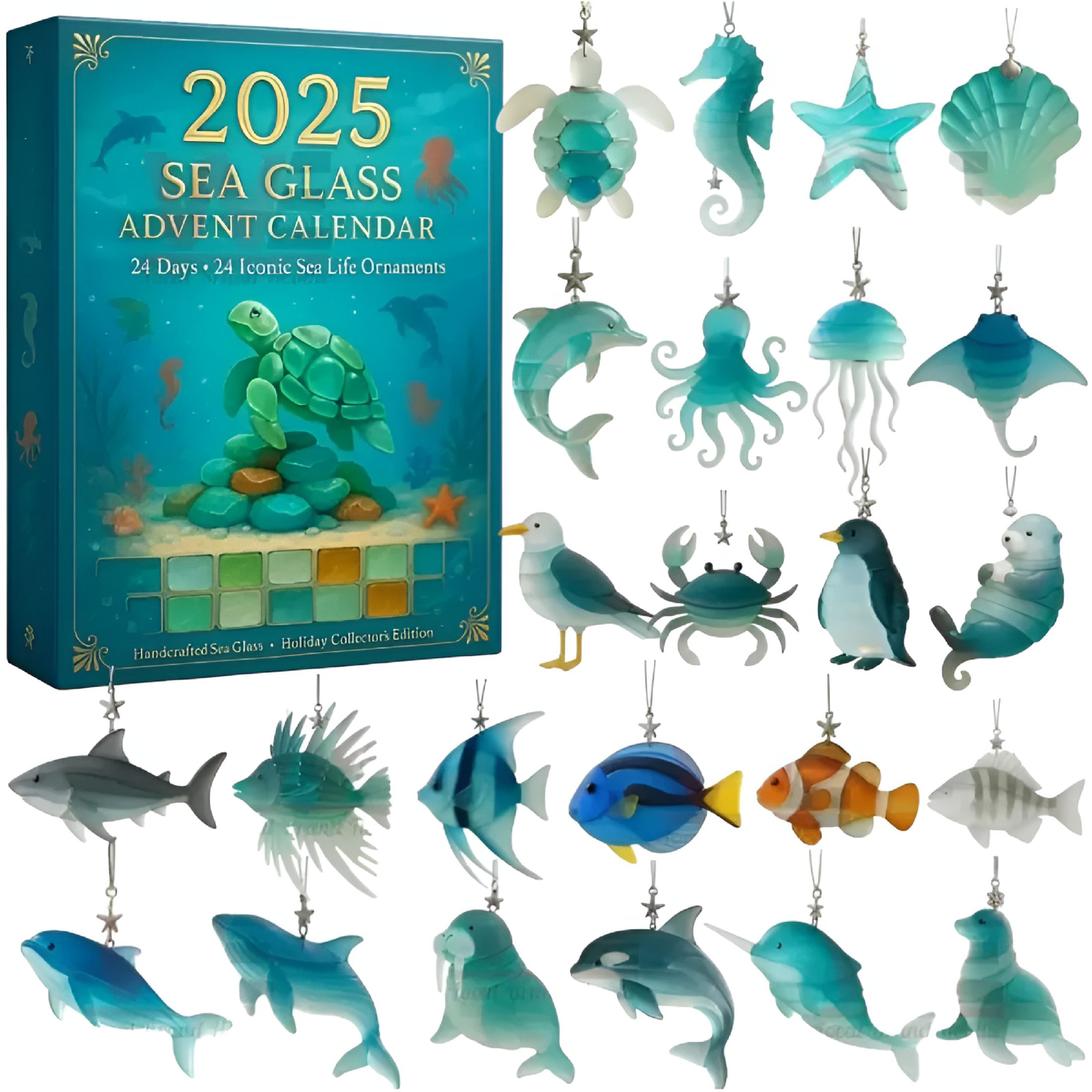 BESTSKY 2026 New Sea Glass Advent Calendar Marine Life Advent Calendar and Friendship Advent Calendar for Ocean Lovers Kids&Collectors