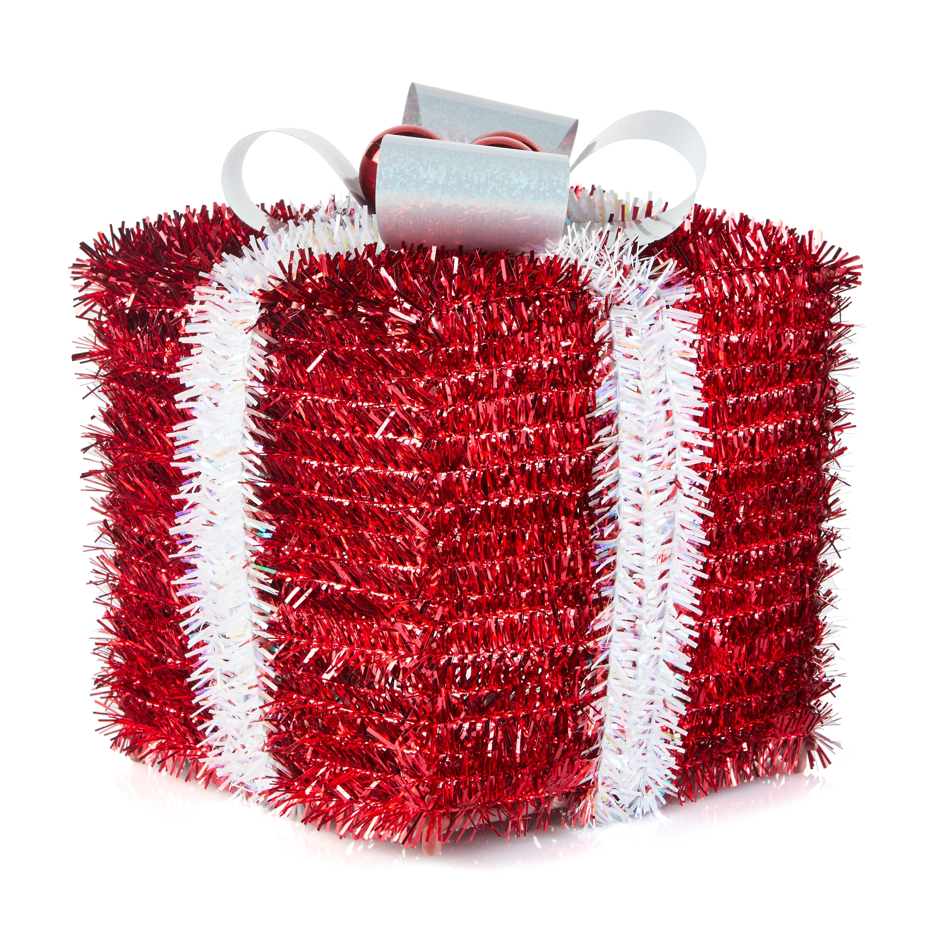 Holiday Time 3D 6" Small Tinsel Present Decor, Red