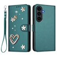 thumbnail image 2 of Leather For Samsung Galaxy S25 5G Case Double Layered Heart-shaped Flower Flip Wallet Leather Case, Card Holder Magnetic Closure  Phone Cases Cover With Hand Strap,Olive drab,For Galaxy S25 (5G), 2 of 8