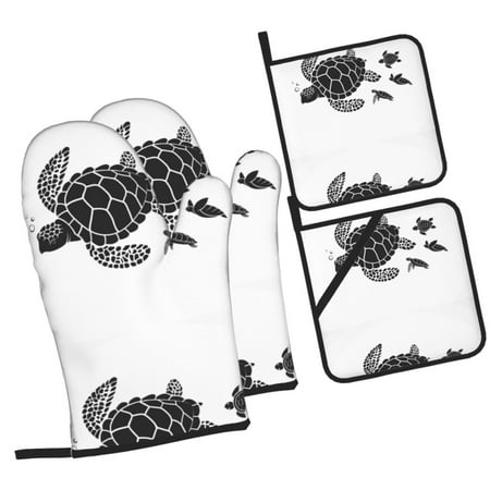

Balery Family Of Sea Turtles Pattern Oven Mitts and Pot Holders 4 pcs Set Kitchen Oven Glove High Heat Resistant 500℉ Oven Mitts with Non-Slip Silicone Surface