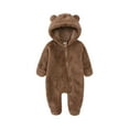 thumbnail image 2 of Domzest Newborn Baby Bear Hooded Jumpsuit, Fleece Onesie, Warm Winter Outwear for Infant Girls Boys Light Brown 6M-Month, 2 of 7