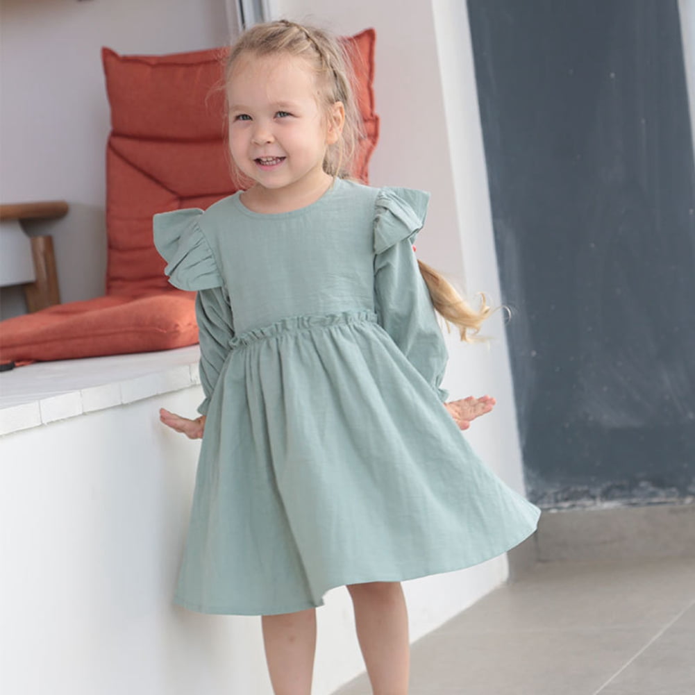 Toddler Girl Basic Tiered Solid Color Long-sleeve Dress