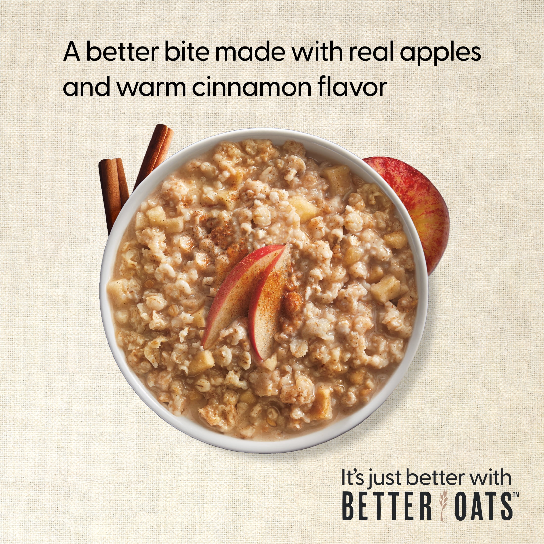(4 pack) Better Oats Apples & Cinnamon Steel Cut Oatmeal, 10 Packets, 12.3 oz