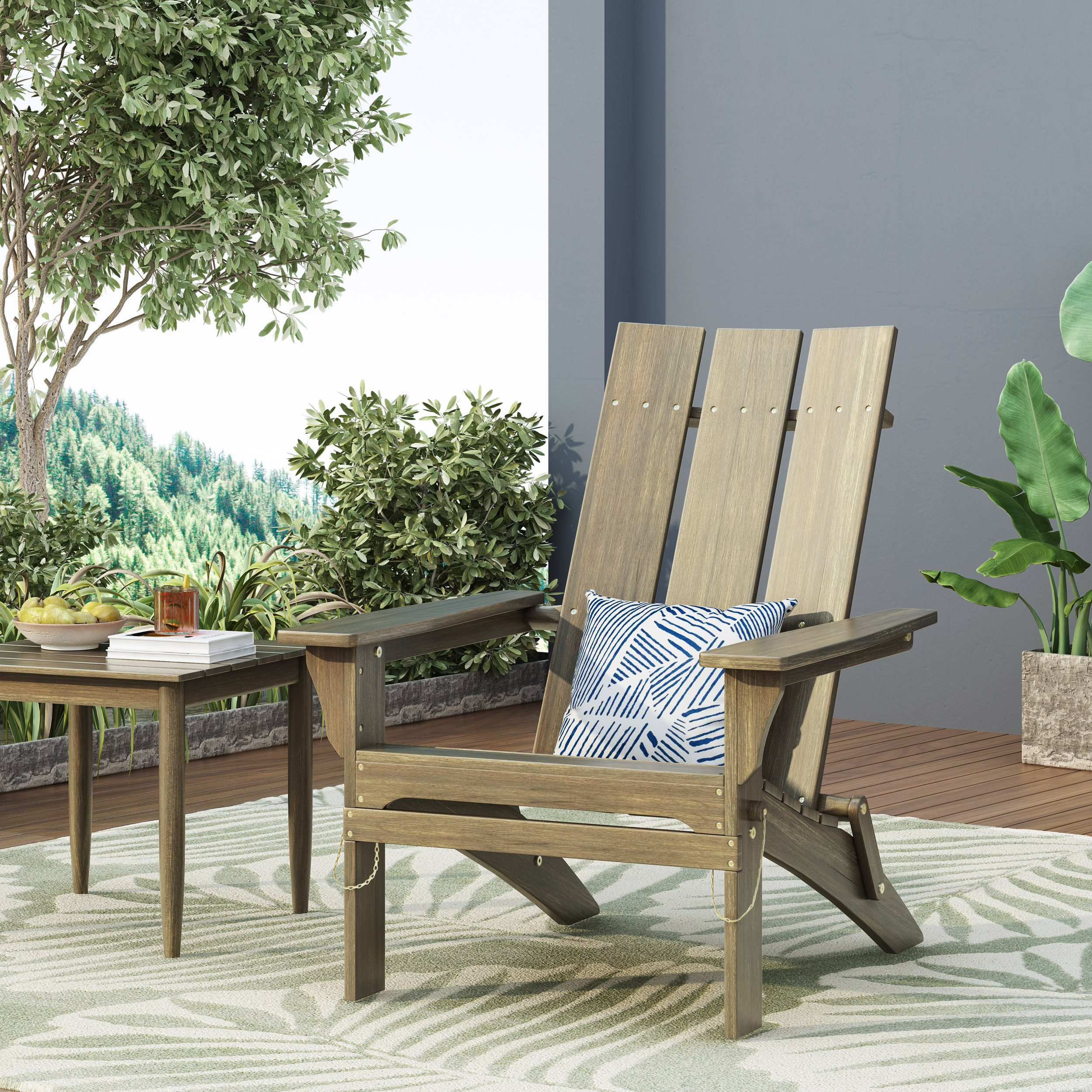 Eliphaz Acacia Wood Outdoor Foldable Adirondack Chair, Gray