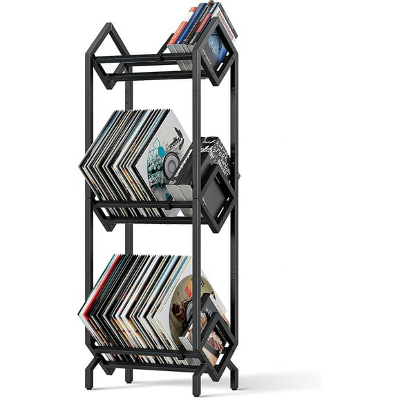 Vinyl Record Storage Rack, Record Holder 260-280 LP Storage Shelf Display Stand for Albums Books Magazines Files, Black Metal