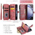 thumbnail image 4 of JTCASES for Samsung Galaxy Z Fold 4 Wallet Case with Zipper Purse Card Holders Flip Stand Wrist Strap Magnetic Closure PU Leather Anti-scratch Support Wireless Charging Drop Resistant Shell, Red, 4 of 7