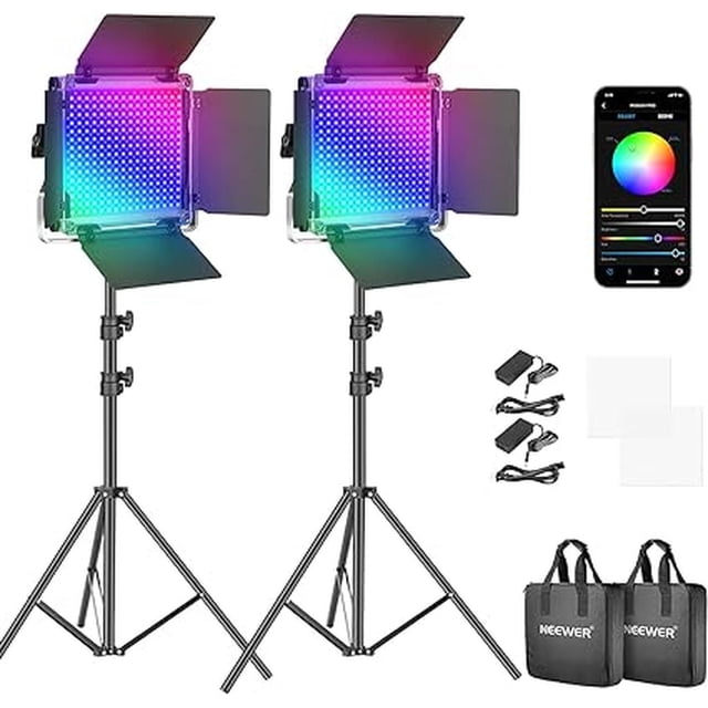 NEEWER 660 PRO RGB Paquete de 2 luces LED RGB 660 PRO RGB con soporte de control de aplicación, 360°