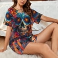 thumbnail image 4 of Hirioo Colorful Floral Skull A for Women's 2 Piece Short-Sleeved Pajama PJ Sets for Women Shorts with Pockets Womens Lounge Set-Medium, 4 of 6