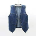 thumbnail image 2 of Denim Sleeveless Vest - Women's Casual Pocketed Jacket, Loose Fit Layering Piece | Baberdicy | Women Autumn Solid Color with Pocket Loose Casual Sleeveless (Dark blue | XL), 2 of 6