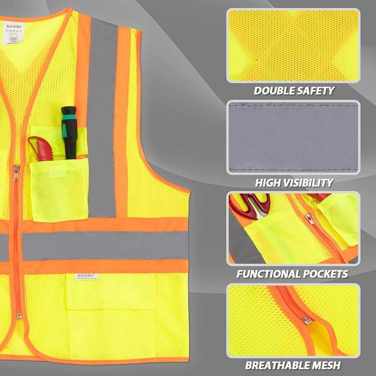 SULWZM High Visibility Safety Vest, Reflective Back Cross Strips for Men  and Women (Yellow/Large)