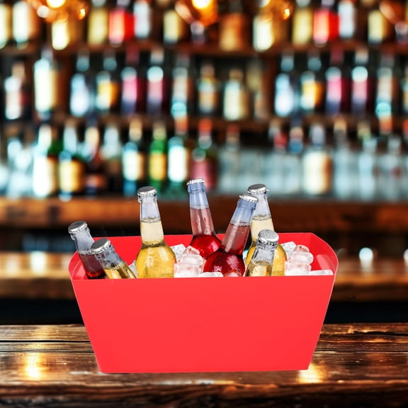 OUNONA Red Plastic Beverage Bucket for Parties with Large Capacity and