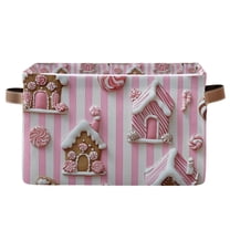 Yayeee Canvas Storage Basket with Handles for Shelves Fabric Bins Closet Organizer, Pink Gingerbread Houses