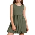 thumbnail image 2 of DxhmoneyHX Girls Short Sleeve Dresses Crew Neck Elastic Waist Striped Shirts Dress Casual Ruffle Hem Summer Beach Vacation Sundress with Pocket Age 3-14 Years, 2 of 7